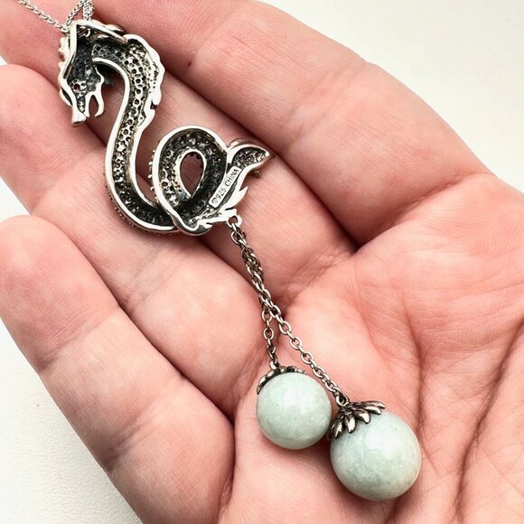 Jade of Yesteryear Womens Necklace Sterling Silver Green Jade Dragon Pendant - Picture 4 of 4